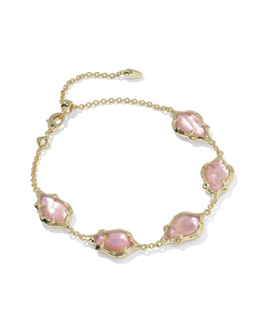Adriana Scallop Frame Gold Delicate Chain Bracelet in Light Pink Iridescent Abalone