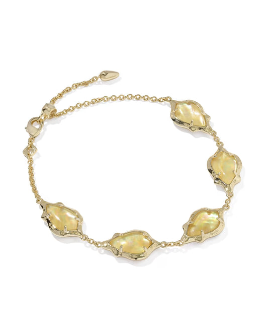 Adriana Scallop Frame Gold Delicate Chain Bracelet in Yellow Iridescent Abalone