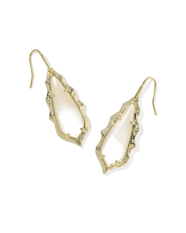 Adriana Scallop Frame Gold Drop Earrings in Natural Mother-of-Pearl