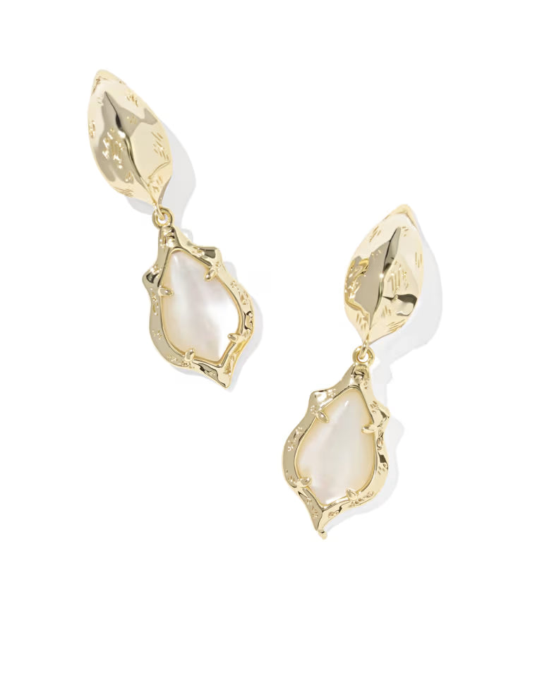 Adriana Scallop Frame Gold Huggie Earrings in Natural Mother-of-Pear