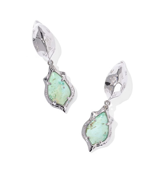 Adriana Scallop Frame Silver Huggie Earrings in Sea Green Chrysocolla