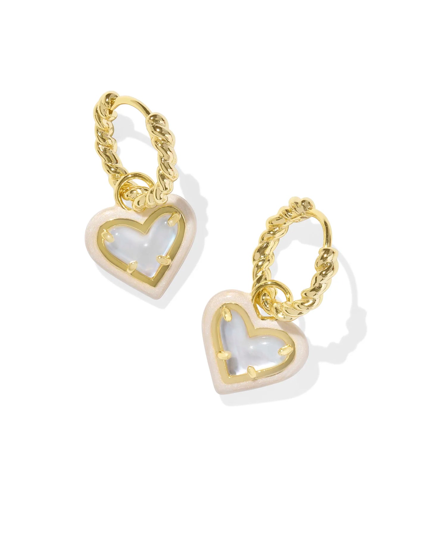 Ari Heart Gold Enamel Frame Huggie Earrings in Ivory Mother-of-Pearl