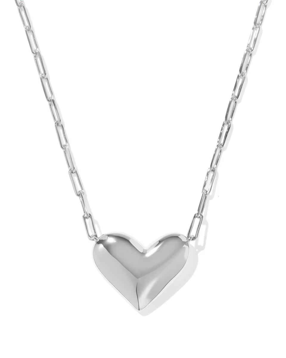 Ari Heart Statement Silver Short Pendant Necklace