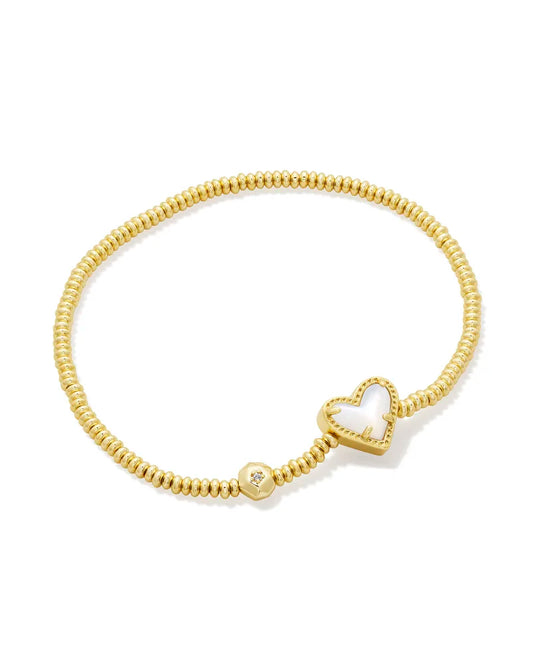 Ari Heart Gold Stretch Bracelet in Ivory Mother-of-Pearl