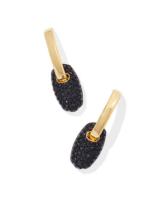 Bailey Gold Pave Huggie Earrings in Black Crystal