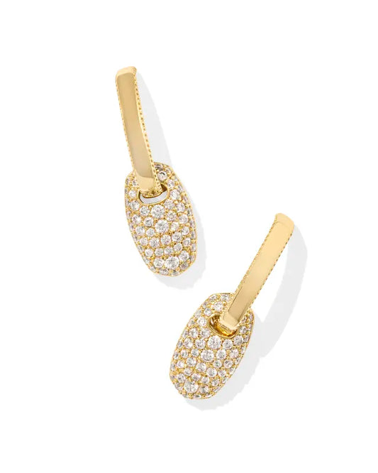 Bailey Gold Pave Huggie Earrings in White Crystal