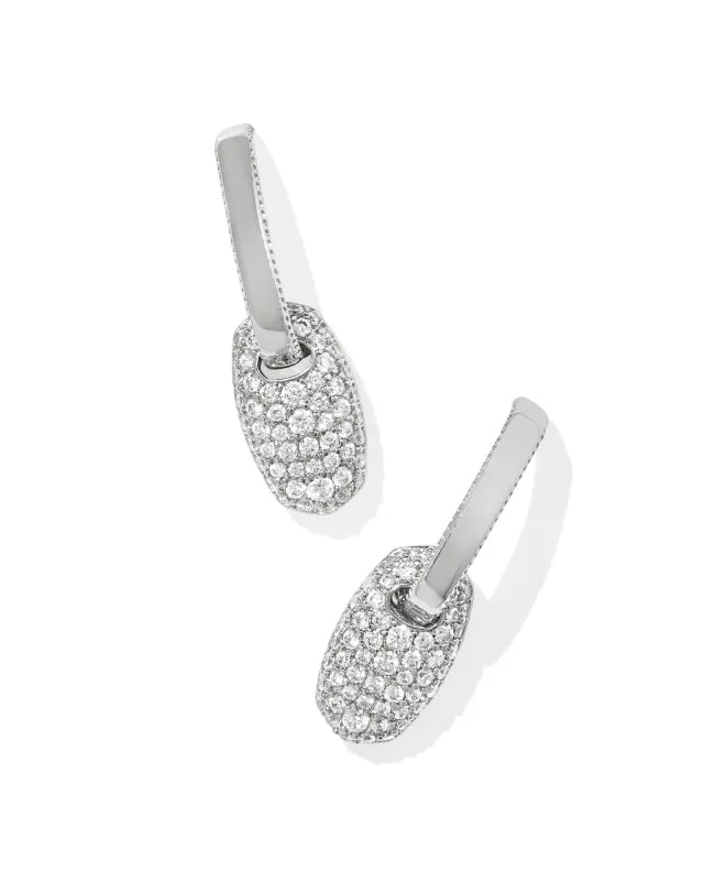 Bailey Silver Pave Huggie Earrings in White Crystal