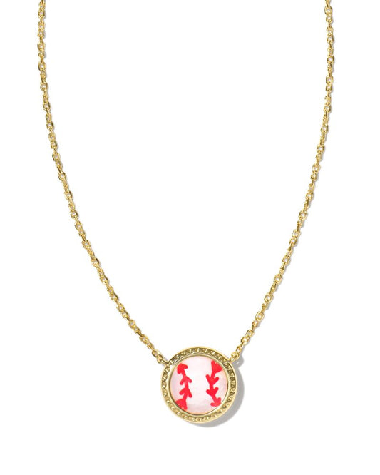 Baseball Gold Short Pendant Necklace in Ivory Mother-of-Pearl