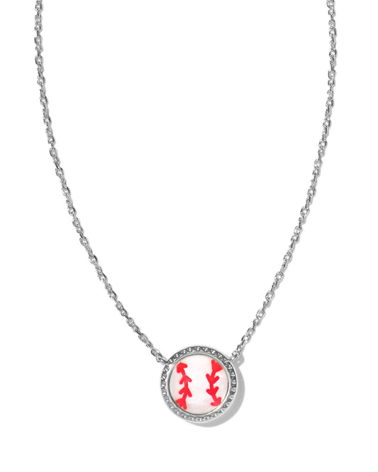 Baseball Silver Short Pendant Necklace in Ivory Mother-of-Pearl
