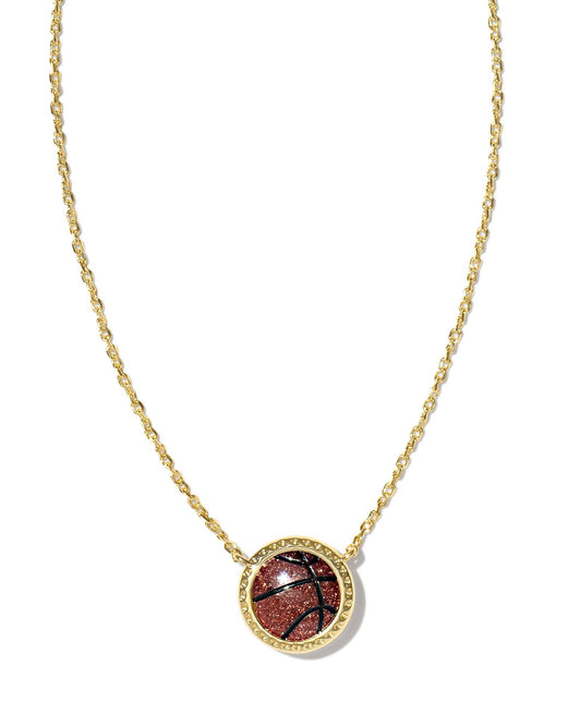 Basketball Gold Short Pendant Necklace in Orange Goldstone