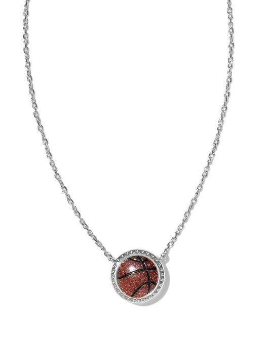 Basketball Silver Short Pendant Necklace in Orange Goldstone