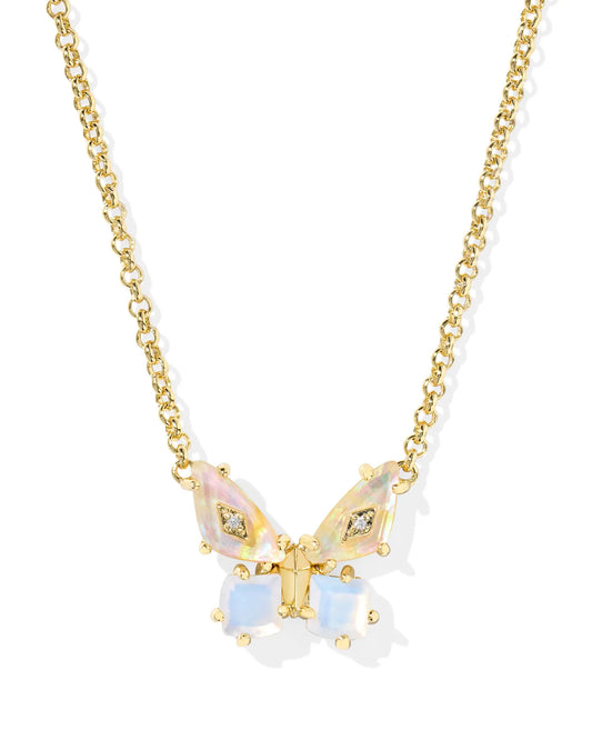 Bianca Butterfly Gold Short Pendant Necklace in White Mix