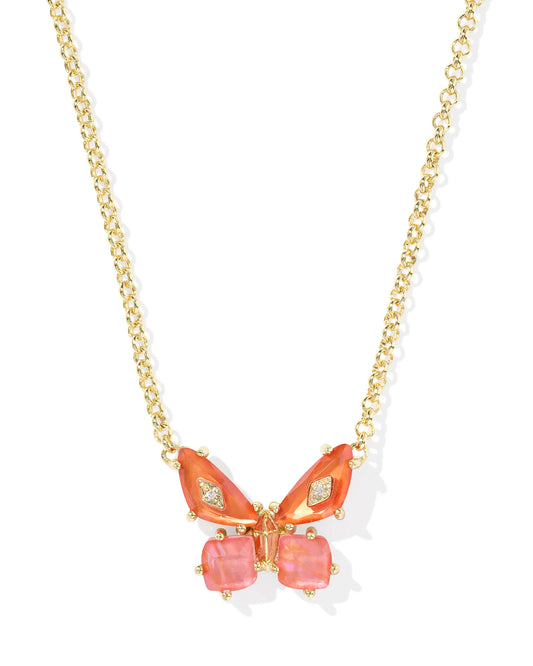 Bianca Butterfly Gold Short Pendant Necklace in Orange Mix