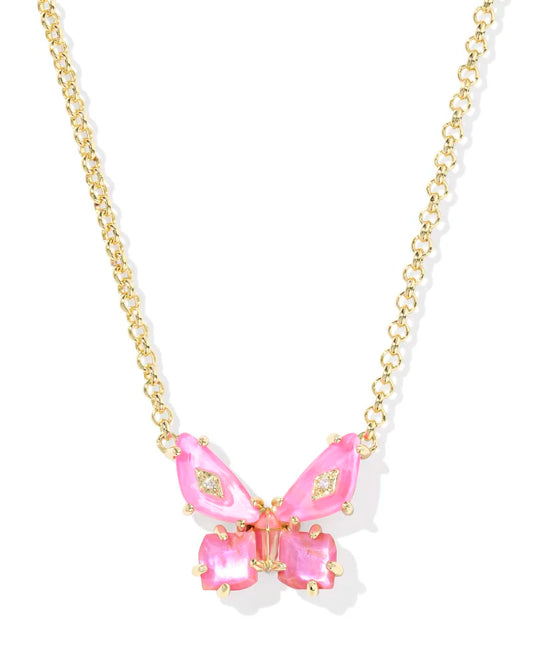 Bianca Butterfly Gold Short Pendant Necklace in Pink Mix
