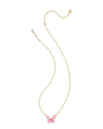 Bianca Butterfly Gold Short Pendant Necklace in Pink Mix