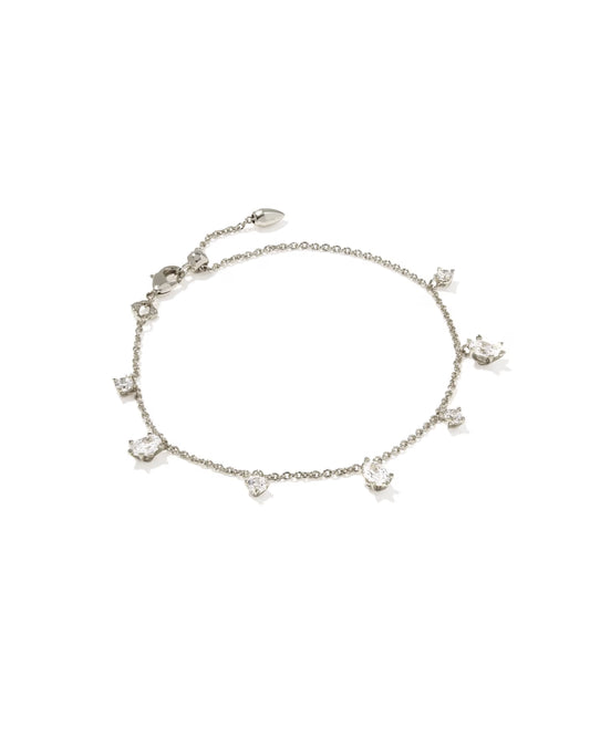 Cailin Silver Delicate Chain Bracelet in White Crystal