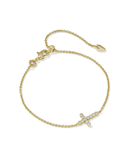 Cross Gold Crystal Delicate Chain Bracelet in White Crystal