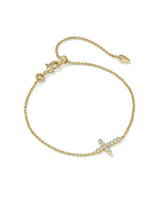 Cross Gold Crystal Delicate Chain Bracelet in White Crystal