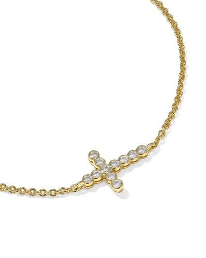 Cross Gold Crystal Delicate Chain Bracelet in White Crystal