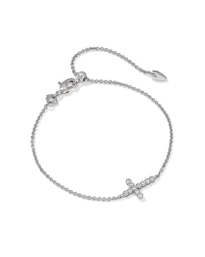 Cross Silver Crystal Delicate Chain Bracelet in White Crystal