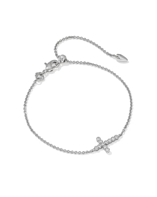 Cross Silver Crystal Delicate Chain Bracelet in White Crystal