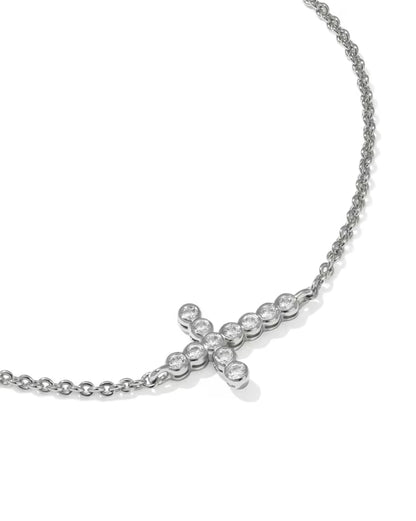 Cross Silver Crystal Delicate Chain Bracelet in White Crystal