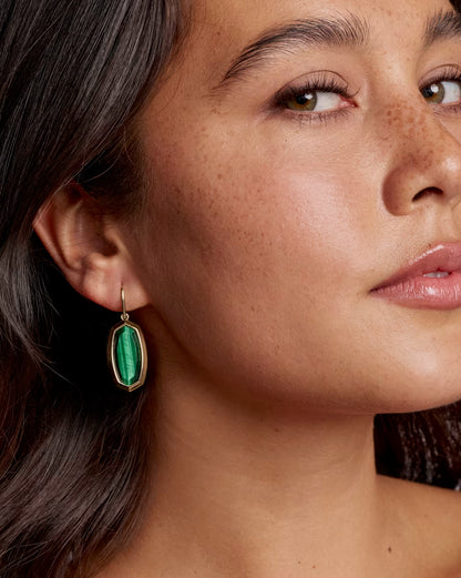 Dani Bezel Gold Drop Earrings in Green Tiger's Eye