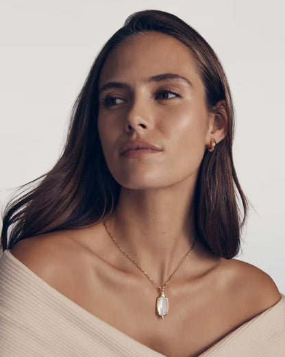 Dani Stepped Frame Gold Long Pendant Necklace in Ivory Mother-of-Pearl