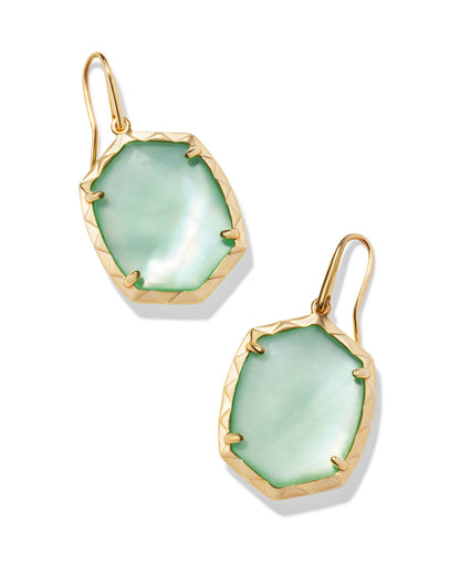 Daphne Gold Drop Earrings in Light Green Mother-of-Pearl
