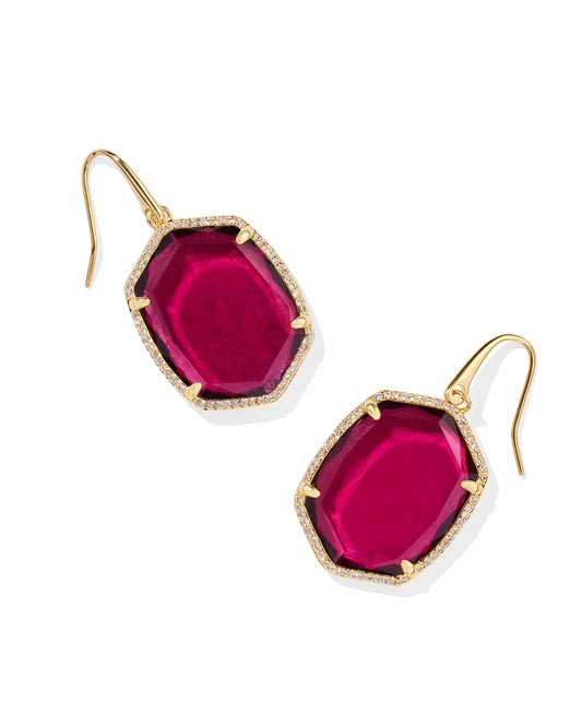 Daphne Gold Pave Frame Drop Earrings in Berry Mica