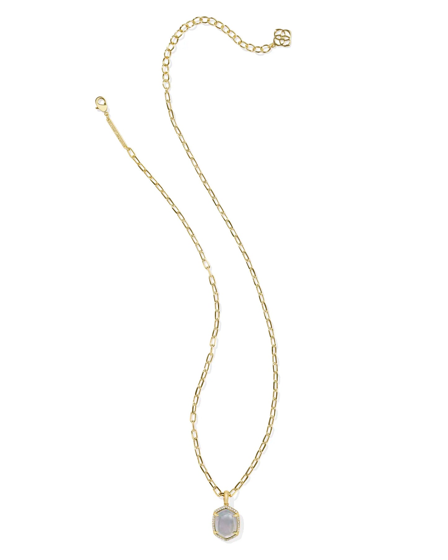 Daphne Gold Pave Frame Short Pendant Necklace in Iridescent Ivory Illusion