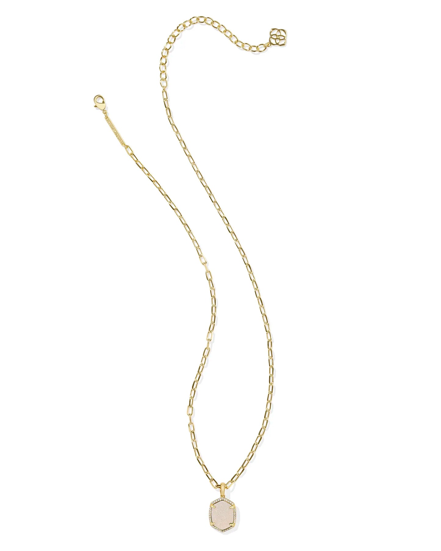 Daphne Gold Pave Frame Short Pendant Necklace in Iridescent Drusy