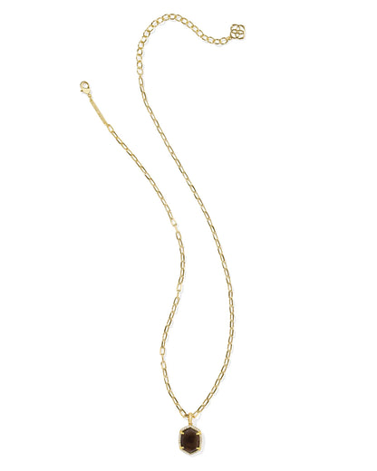 Daphne Gold Pave Frame Short Pendant Necklace in Smoky Quartz