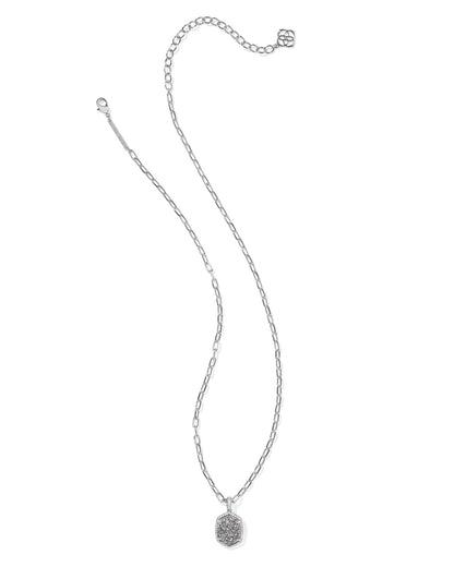 Daphne Silver Pave Frame Short Pendant Necklace in Platinum Drusy