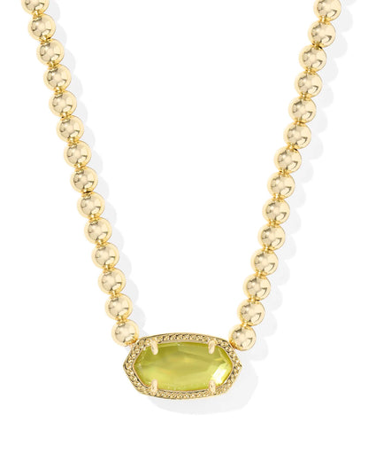 Elisa Gold Beaded Necklace in Chartreuse Green Mother-of-Pearl