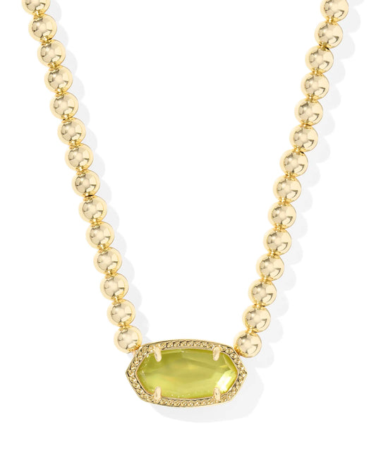 Elisa Gold Beaded Necklace in Chartreuse Green Mother-of-Pearl