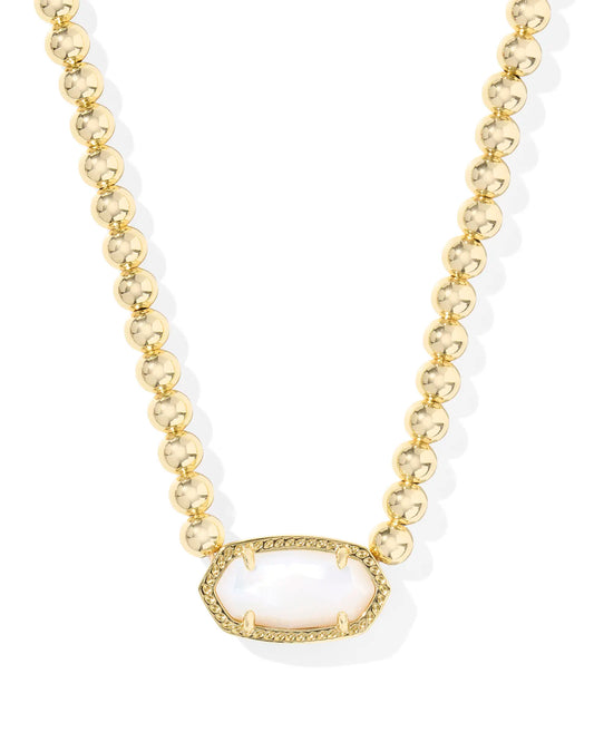 Elisa Gold Beaded Necklace in Ivory Mother-of-Pearl