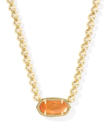 Elisa Gold Beaded Necklace in Papaya Mother-of-Pearl