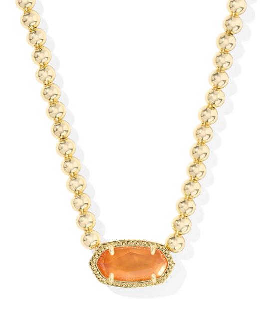 Elisa Gold Beaded Necklace in Papaya Mother-of-Pearl