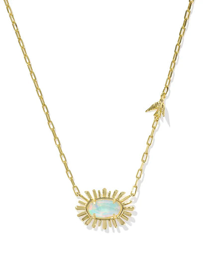 Elisa Bird Gold Short Pendant Necklace in White Opalescent Illusion