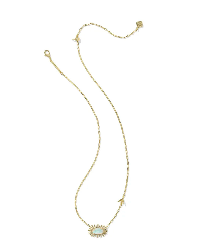 Elisa Bird Gold Short Pendant Necklace in White Opalescent Illusion