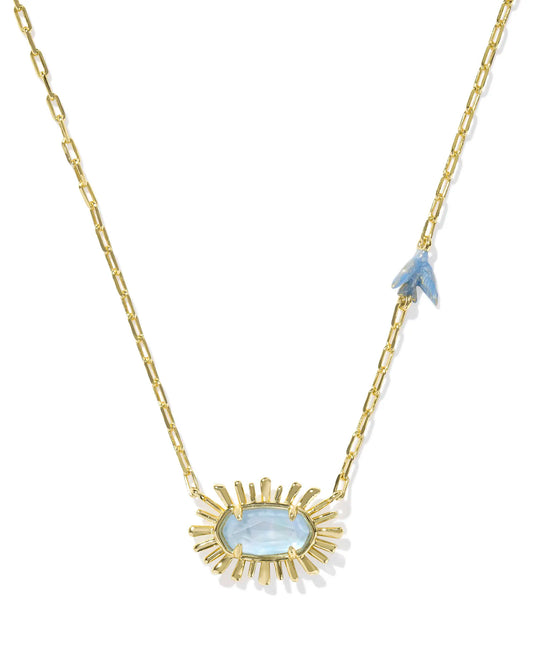 Elisa Bird Gold Short Pendant Necklace in Sky Blue Mother-of-Pearl