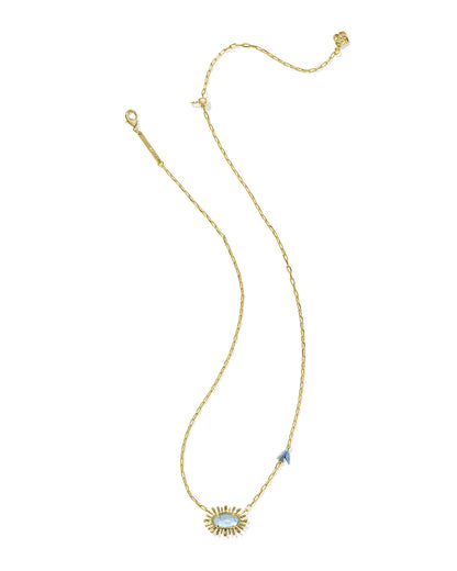 Elisa Bird Gold Short Pendant Necklace in Sky Blue Mother-of-Pearl