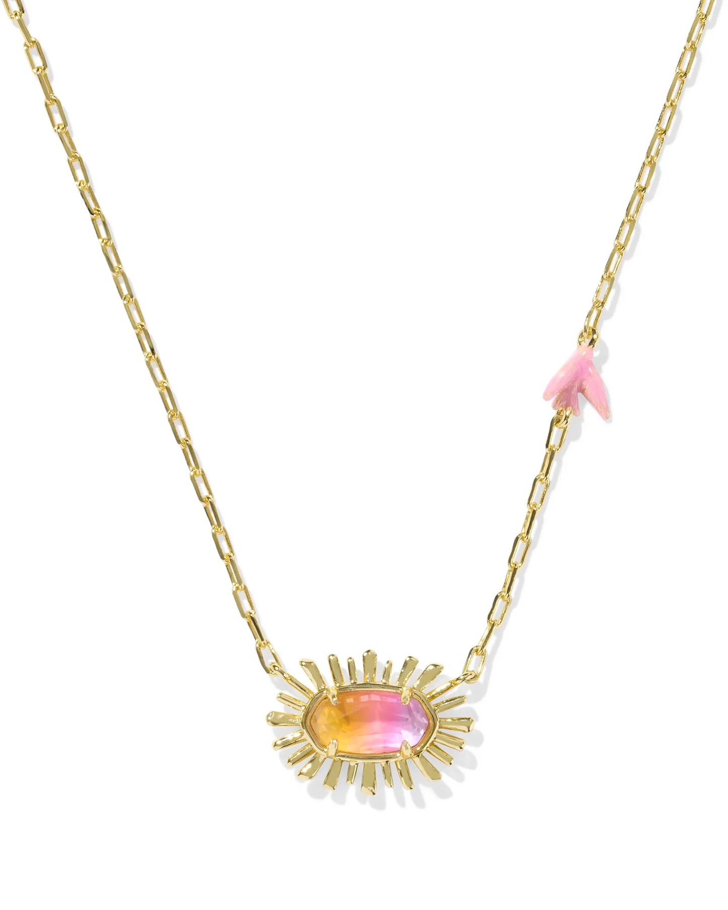 Elisa Bird Gold Short Pendant Necklace in Sunrise Watercolor Illusion