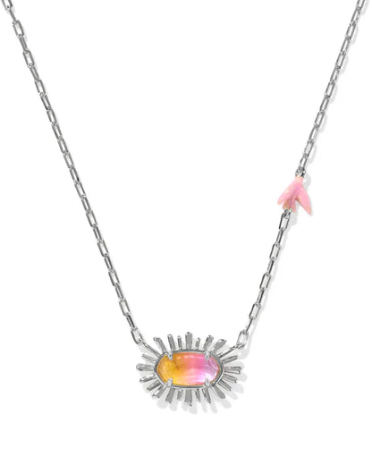 Elisa Bird Silver Short Pendant Necklace in Sunrise Watercolor Illusion