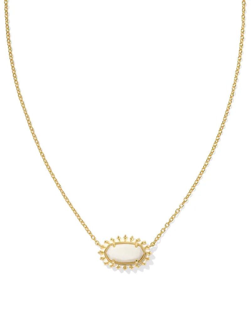 Elisa Gold Color Burst Frame Short Pendant Necklace in White Mother-of-Pear