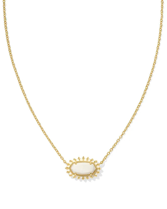 Elisa Gold Color Burst Frame Short Pendant Necklace in White Mother-of-Pear