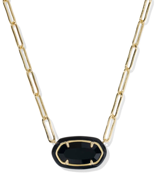 Elisa Enamel Frame Gold Paperclip Necklace in Black Agate