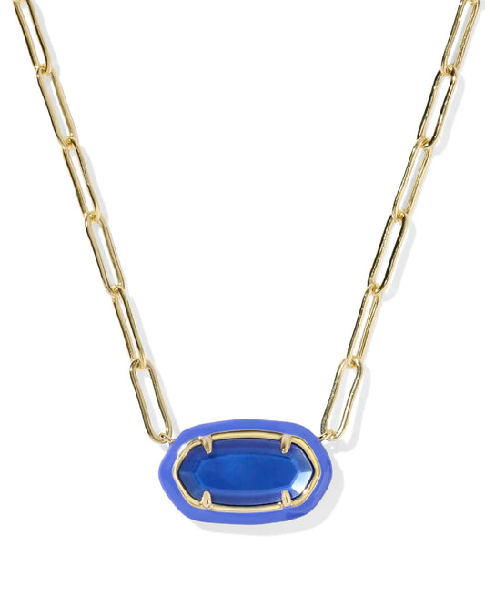 Elisa Enamel Frame Gold Paperclip Necklace in Cobalt Illusion