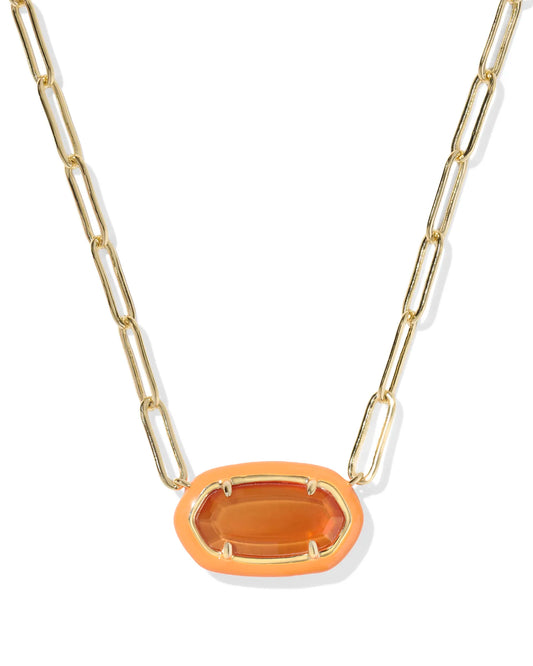 Elisa Enamel Frame Gold Paperclip Necklace in Papaya Mother-of-Pearl
